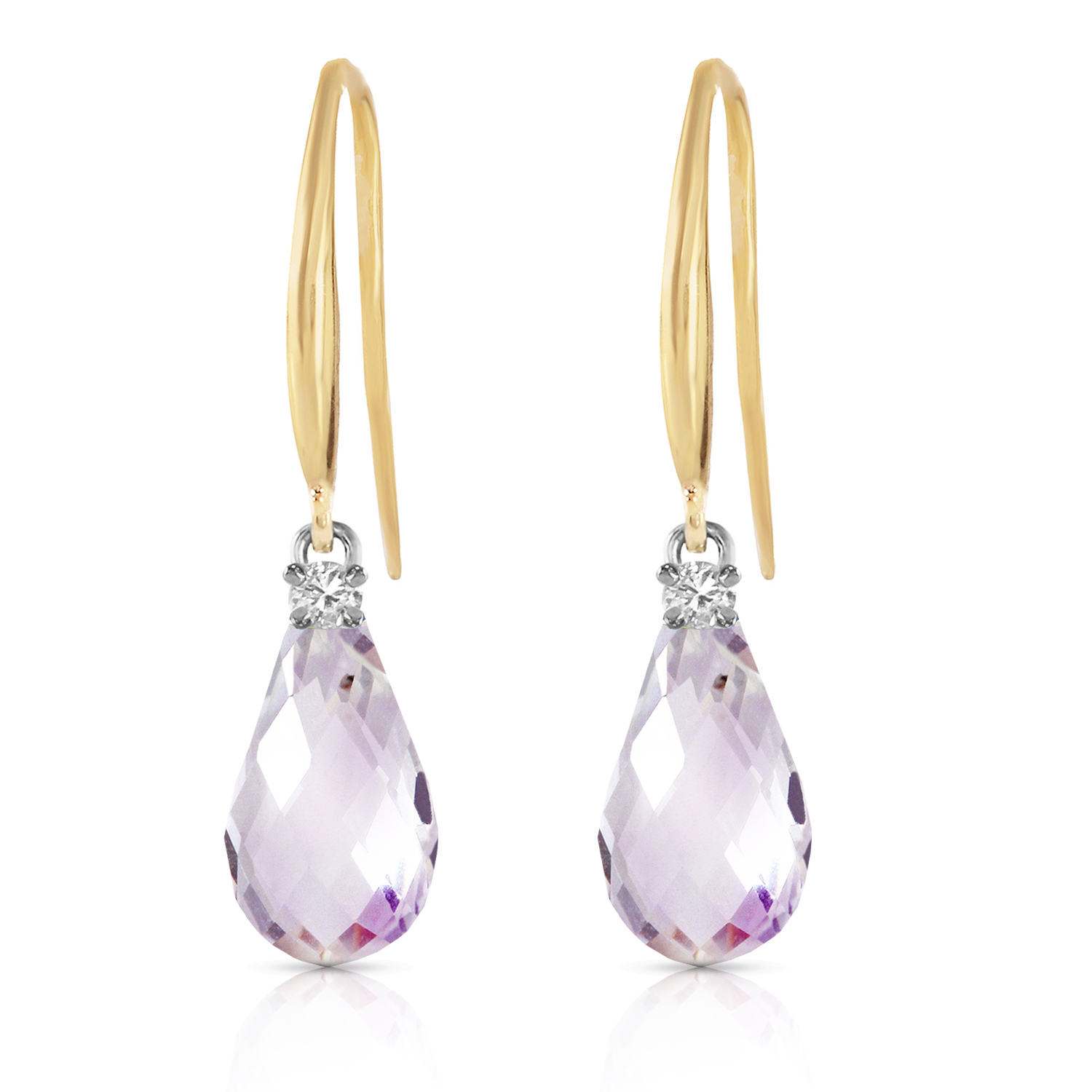 14kGold Fish Hook Earrings With Diamonds Pink Topaz Yellow Gold 1218$